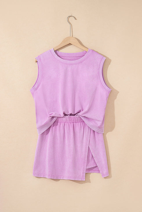 Mineral Wash Tank Top Split Skirt Two Piece Dress