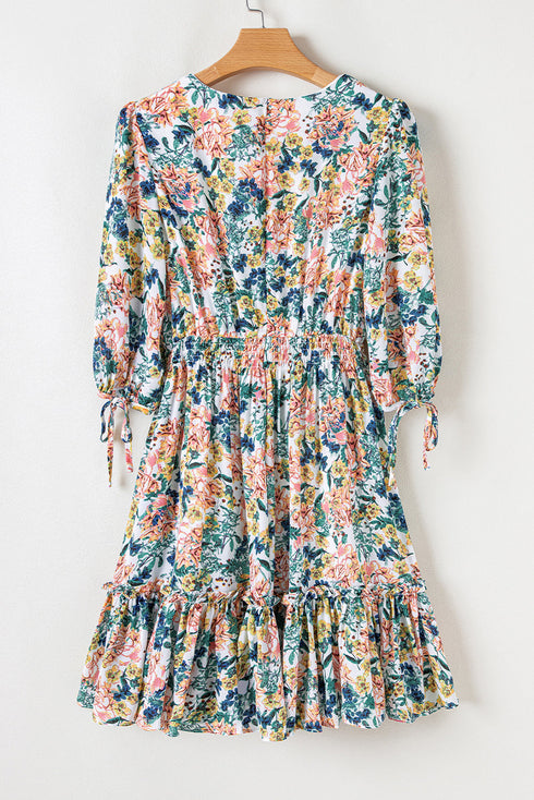 Magnolia Blossoms Ruffled V-Neck Dress