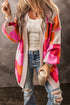 Checkered Drop Shoulder Exposed Seam Open Front Cardigan