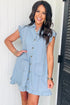 Western Ruffled Edge Collared Denim Shift Mini Dress