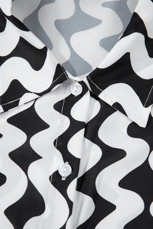 Wavy Print Tie Front One Piece Swimsuit