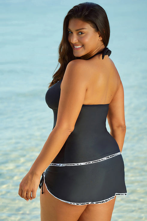 Empire Waist Halter V Neck Skirted Tankini Set