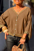 Glitter Trim Patchwork V Neck Button Front Blouse