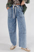 Acid Wash Exposed Seam Elastic Waist Wide Leg Jeans