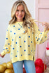 Polka Dot Split Hem Loose Long Sleeve Pullover Top