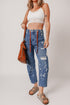 Distressed Splatter Paint Rope Waist Cropped Straight Leg Jeans