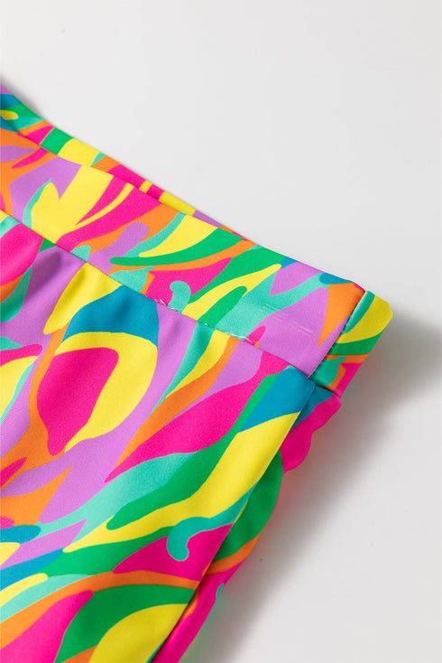 Abstract Pattern Square Neck Skirted Two Piece Swimsuit