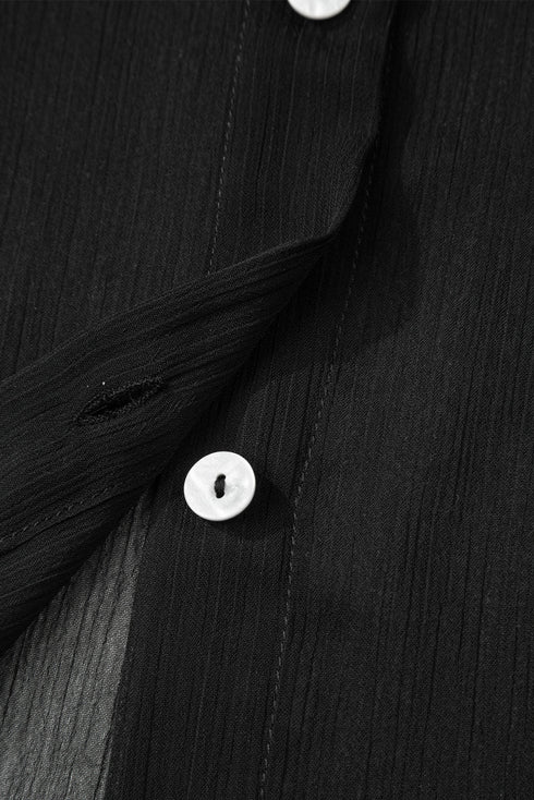 Sheer Long Sleeve Button Down Collar Beach Shirt