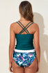 Ruched Side Tie Strap Leaf Print Tankini Set