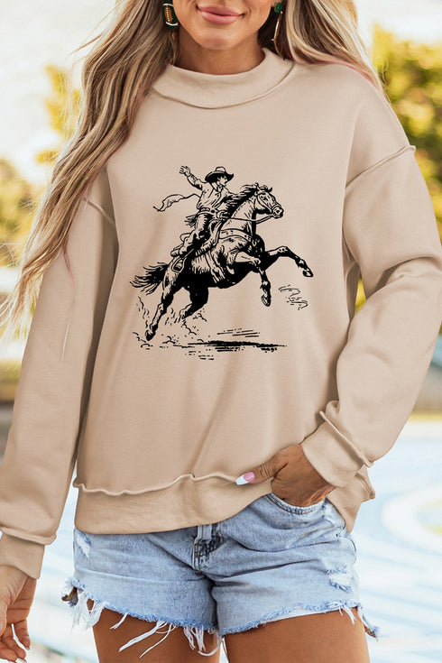 Cowboy Rodeo Western Graphic Mock Neck Sweatshirt