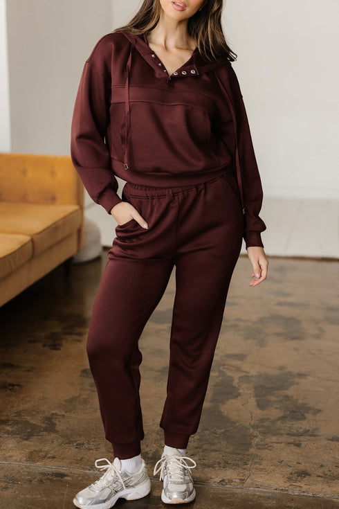 Active Solid Cropped Hoodie Drawstring Jogger Pant Set