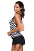 Zigzag Print Mesh Yoke Sleeveless Tankini Top