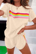 Vibrant Striped Detail Athleisure Two Piece Short Sets