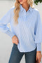 Pinstripe Long Sleeve Smocked Cuff Button Shirt Collar Blouse