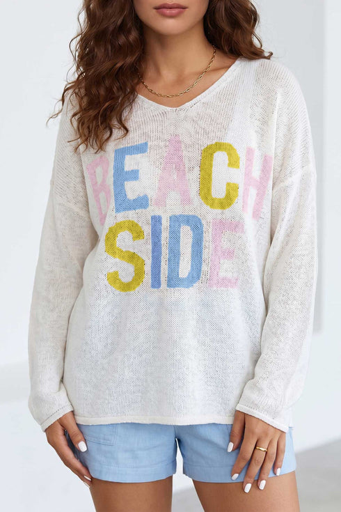 V Neck Lightweight Knit Side Shift Tunic Sweater