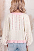 Floral Lace Up V Neck Long Sleeve Blouse