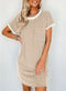 Twisted Ribbed Contrast Trim Shift T Shirt Dress