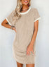 Twisted Ribbed Contrast Trim Shift T Shirt Dress