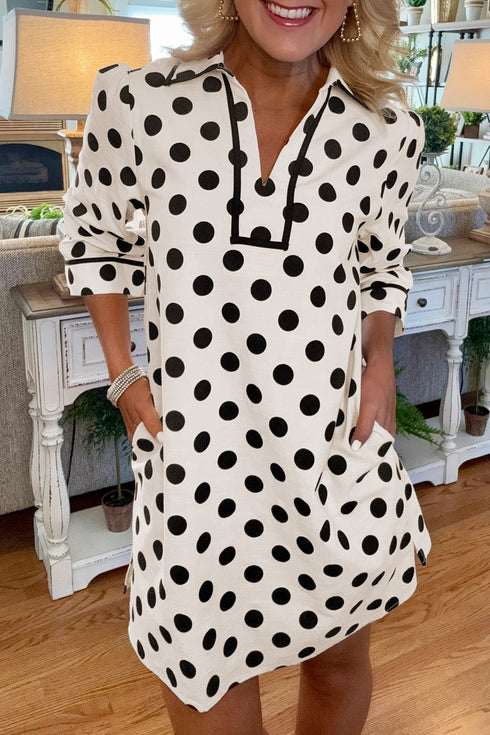 Polka Dot Collar V Neck Mini Dress