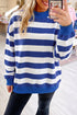 Relaxed Cotton Striped Pattern Mock Neck Sweatshirt