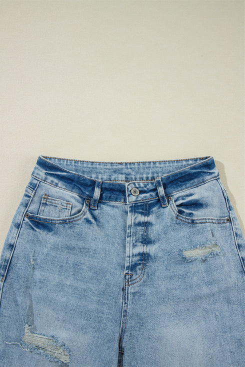 Distressed Ripped Raw Hem Casual Straight Jeans