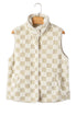 Checkered Sherpa Fleece Snap Button Pocket Vest