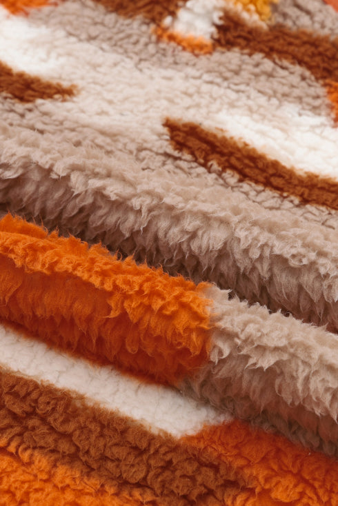 Furry Aztec Pattern Quilted Patch Pocket Fleece Jacket