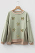 Polyester Sequin Bow Patchwork Waffle Loose Sweatshirt