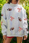 Sequin Rugby Bow Graphic Mock Neck Relaxed Pullover Sweatshirt