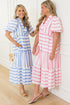 Southern Belle Striped Ricrac Trim Puff Sleeve Midi Dress