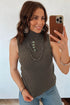 Western Ribbed Knit High Neck Slim Fit Sweater Vest