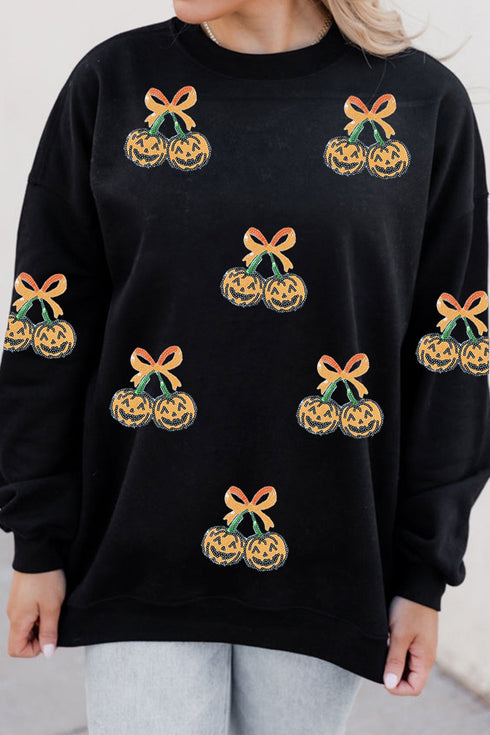 Polyester Sequin Pumpkin Graphic Relaxed Pullover Sweatshirt