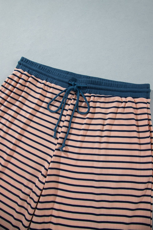 Striped V Neck Long Sleeve Lounge Set