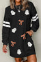 Sequin Ghost Graphic Varsity Striped Sleeve Sweatshirt Dress