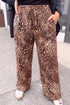 Leopard Print Side Striped Wide Leg Full Length Pants