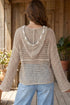 Acrylic Star Pattern Crochet Hooded Drawstring Sweater