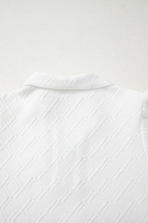 Textured Contrast Trim Puff Sleeve Quarter Zip Mini Dress