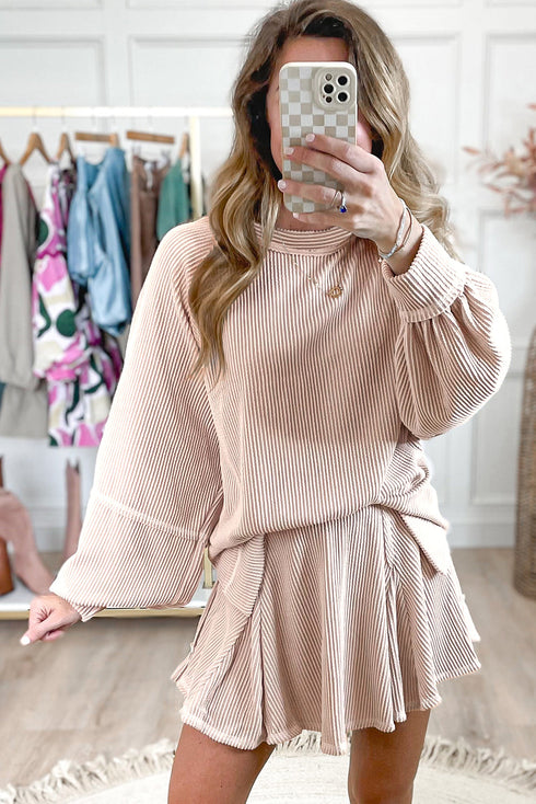 Corded Lantern Sleeve Ruffled Skort Two Piece Dress