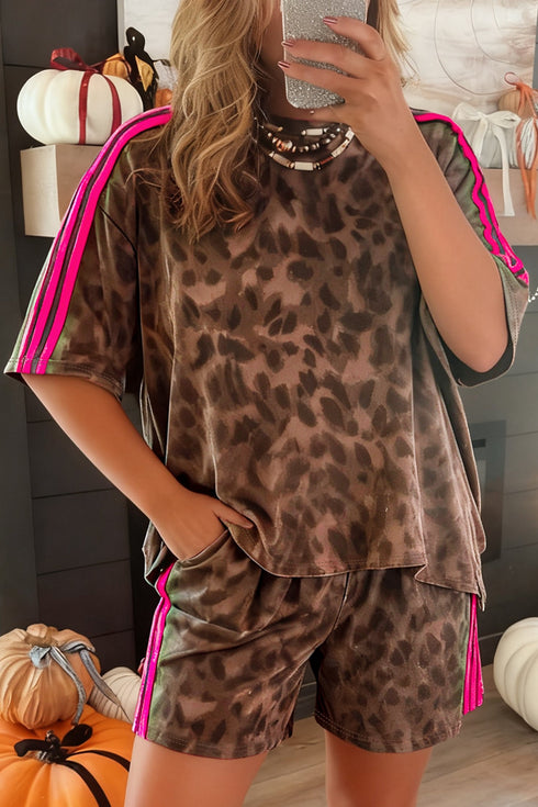 All Over Print Western Patchwork Leopard Striped Short Set