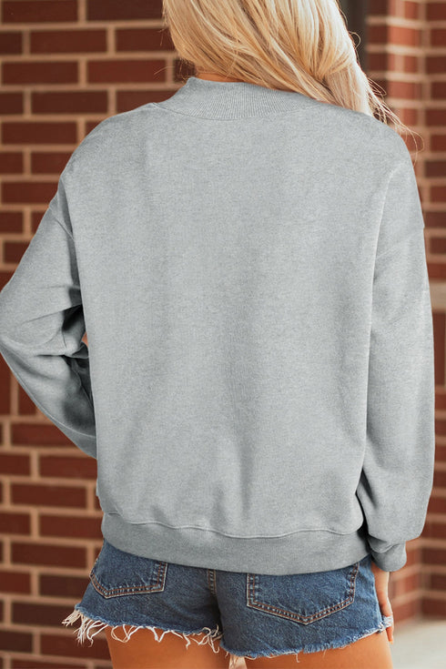 Sequined Pumpkin Graphic Mock Neck Baggy Pullover Sweatshirt