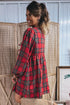 Plaid Tie Front Long Sleeve Short Shift Mini Dress
