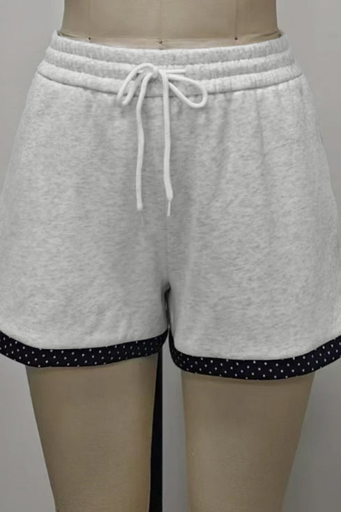 Polka Dot Patchwork Mock Neck Pullover Short Set