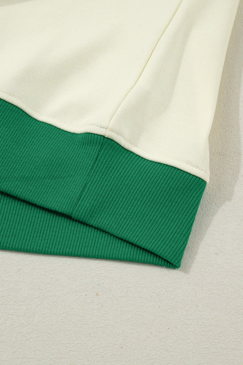 Ribbed Patchwork Trim Sporty V Neck Two Piece Set