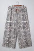 Leopard Print Raw Edge Drawstring Wide Leg Pants