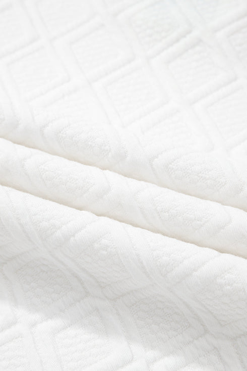 Textured Contrast Trim Puff Sleeve Quarter Zip Mini Dress