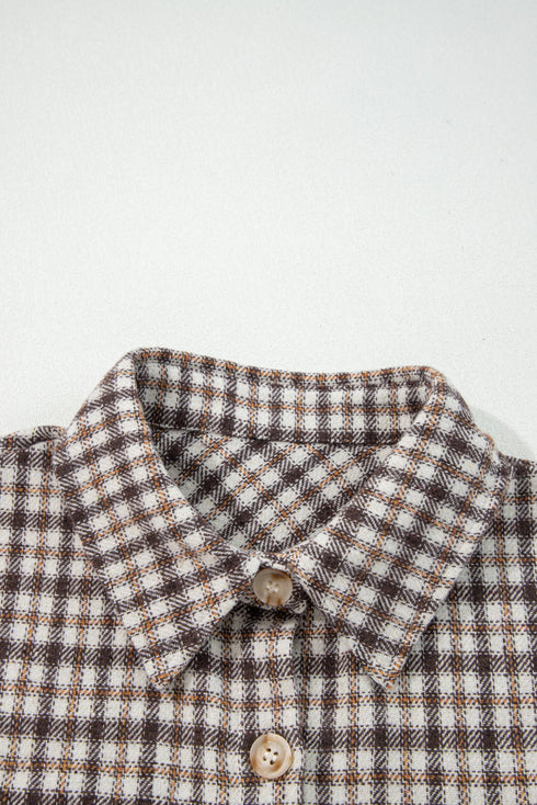 Corduroy Textured Patchwork Flap Pocket Plaid Shacket