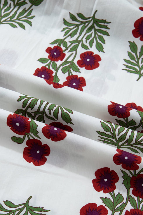 Frilled V Neck Three Quarter Sleeve A Line Floral Dress