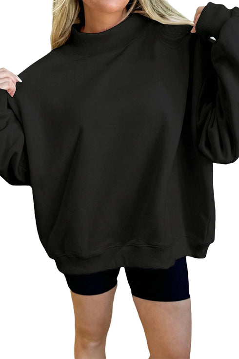Unpatterned Raised Mock Neck Oversized Fit Sweatshirt