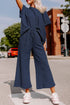 Textured Solid Loose Fit Wide Leg Pant Set