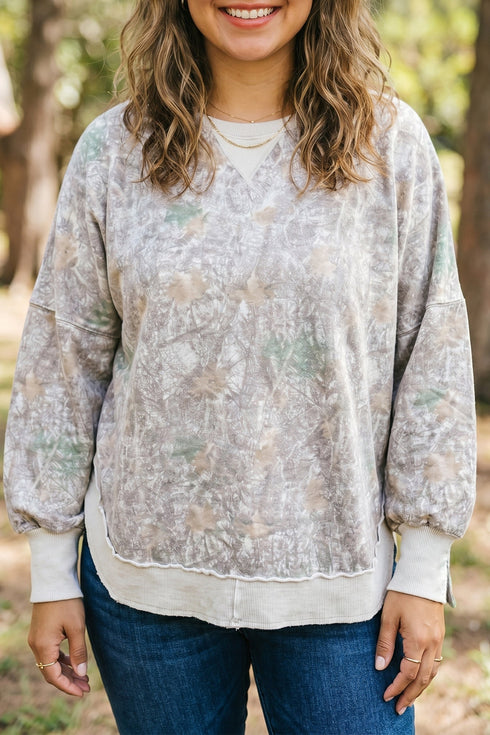 Camouflage Print Round Neck Long Sleeve Shift Sweatshirt